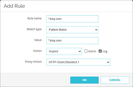 Screenshot of Firebox, HTTPS Proxy Action Add Rule